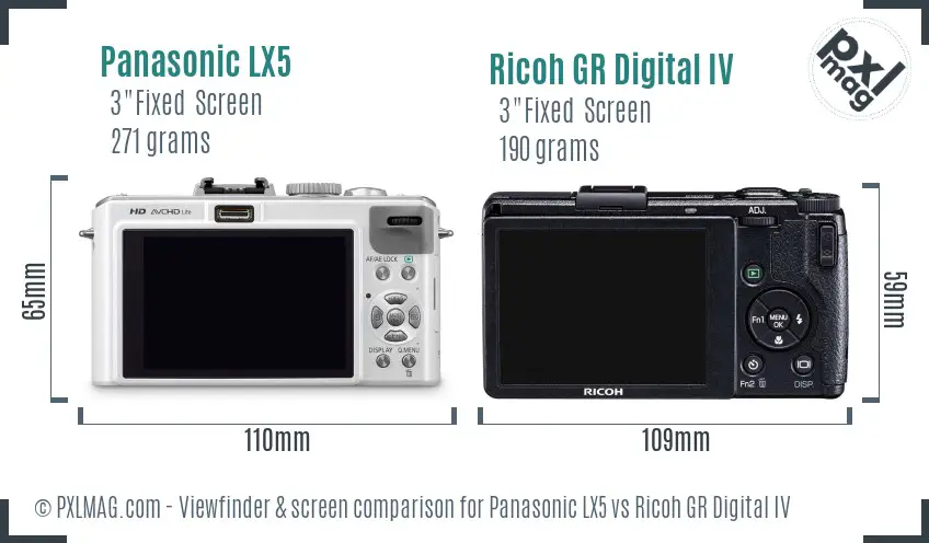 Panasonic LX5 vs Ricoh GR Digital IV Screen and Viewfinder comparison