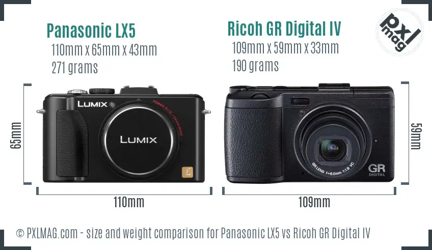 Panasonic LX5 vs Ricoh GR Digital IV size comparison