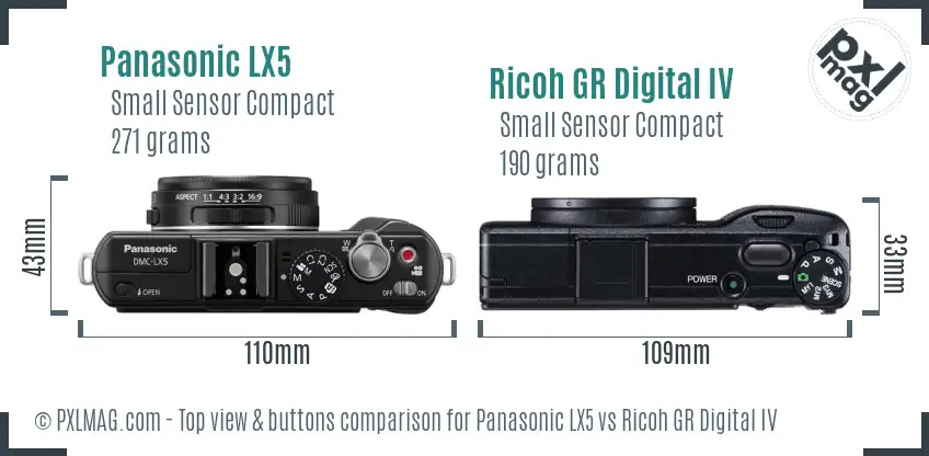 Panasonic LX5 vs Ricoh GR Digital IV top view buttons comparison
