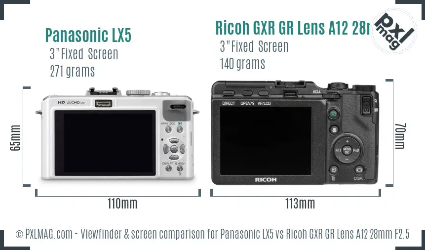 Panasonic LX5 vs Ricoh GXR GR Lens A12 28mm F2.5 Screen and Viewfinder comparison