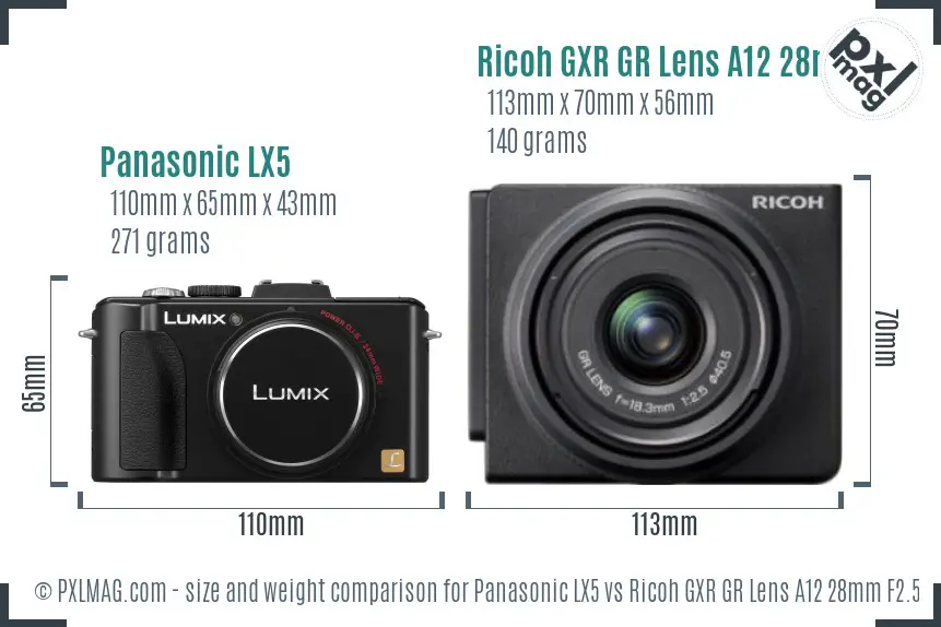 Panasonic LX5 vs Ricoh GXR GR Lens A12 28mm F2.5 size comparison