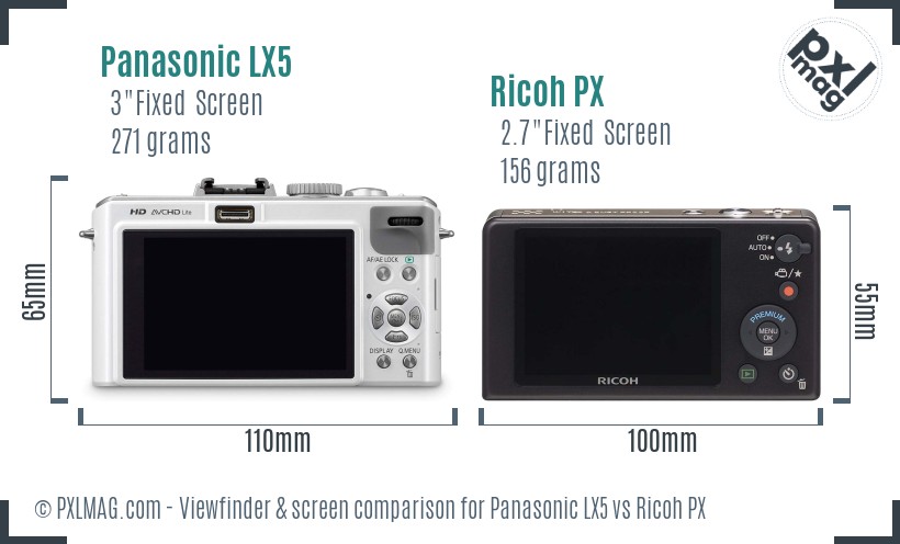 Panasonic LX5 vs Ricoh PX Screen and Viewfinder comparison