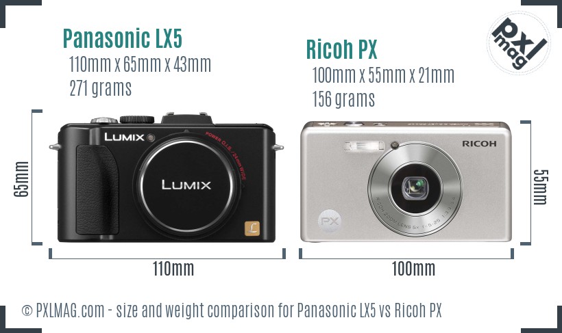 Panasonic LX5 vs Ricoh PX size comparison