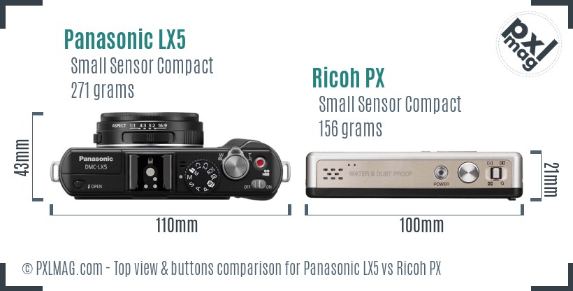 Panasonic LX5 vs Ricoh PX top view buttons comparison