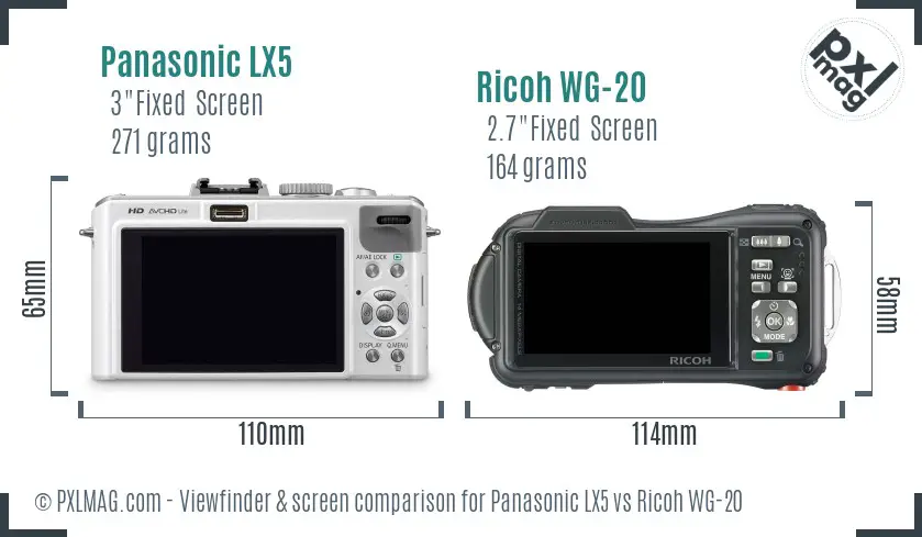 Panasonic LX5 vs Ricoh WG-20 Screen and Viewfinder comparison