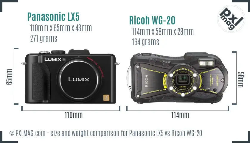 Panasonic LX5 vs Ricoh WG-20 size comparison