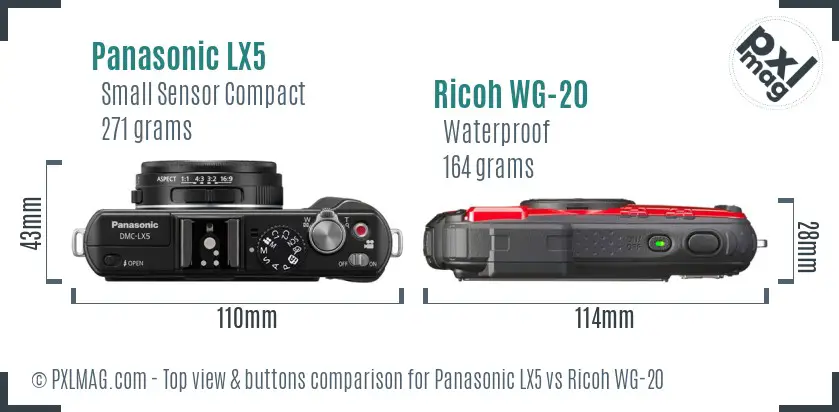 Panasonic LX5 vs Ricoh WG-20 top view buttons comparison