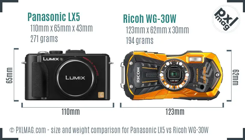 Panasonic LX5 vs Ricoh WG-30W size comparison Panasonic LX5 vs Ricoh WG-30W size comparison