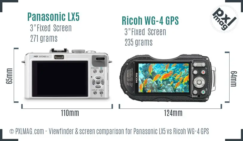 Panasonic LX5 vs Ricoh WG-4 GPS Screen and Viewfinder comparison