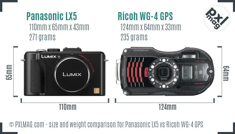 Panasonic LX5 vs Ricoh WG-4 GPS size comparison