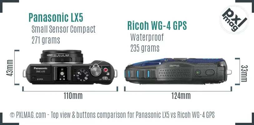 Panasonic LX5 vs Ricoh WG-4 GPS top view buttons comparison