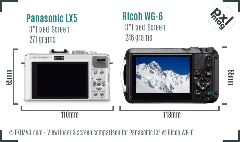 Panasonic LX5 vs Ricoh WG-6 Screen and Viewfinder comparison
