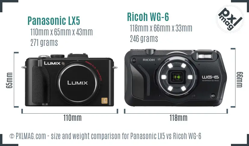 Panasonic LX5 vs Ricoh WG-6 size comparison