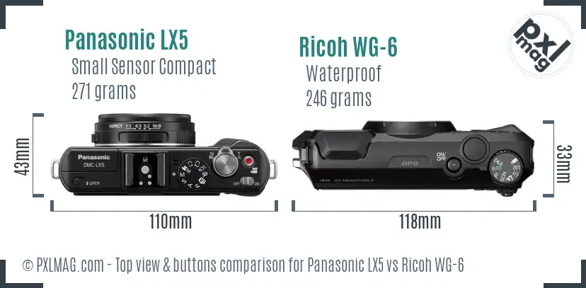 Panasonic LX5 vs Ricoh WG-6 top view buttons comparison