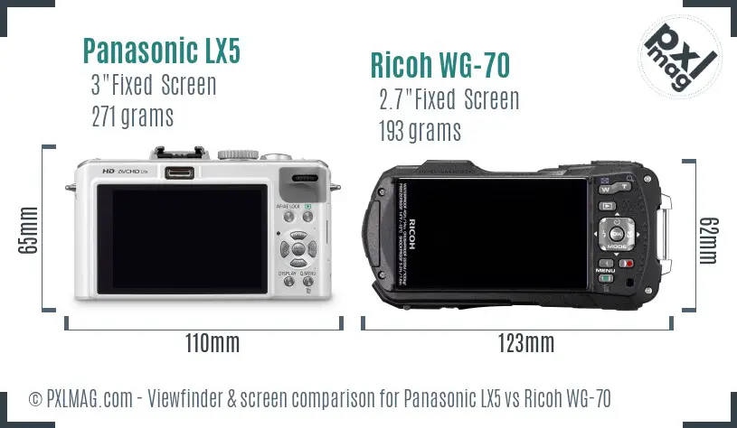 Panasonic LX5 vs Ricoh WG-70 Screen and Viewfinder comparison