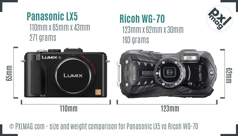 Panasonic LX5 vs Ricoh WG-70 size comparison