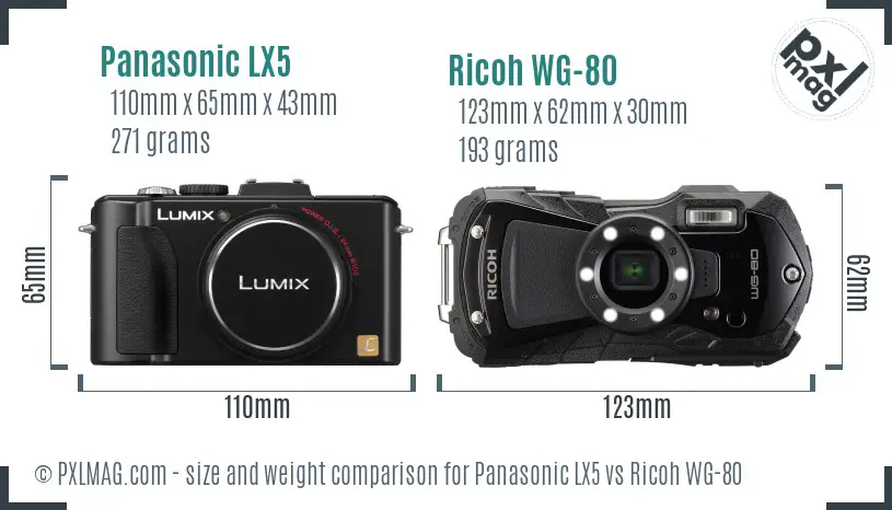 Panasonic LX5 vs Ricoh WG-80 size comparison Panasonic LX5 vs Ricoh WG-80 size comparison