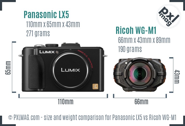 Panasonic LX5 vs Ricoh WG-M1 size comparison