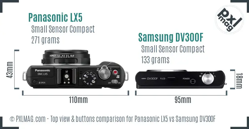 Panasonic LX5 vs Samsung DV300F top view buttons comparison