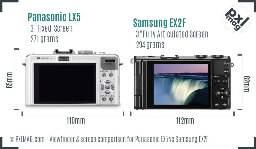 Panasonic LX5 vs Samsung EX2F Screen and Viewfinder comparison