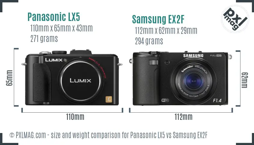 Panasonic LX5 vs Samsung EX2F size comparison