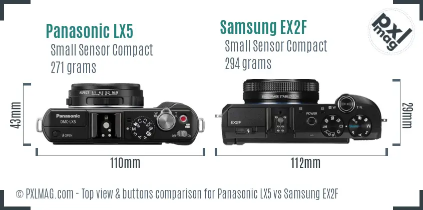 Panasonic LX5 vs Samsung EX2F top view buttons comparison