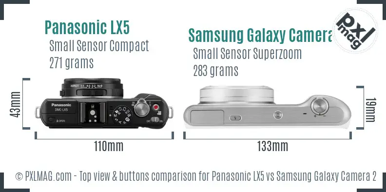 Panasonic LX5 vs Samsung Galaxy Camera 2 top view buttons comparison