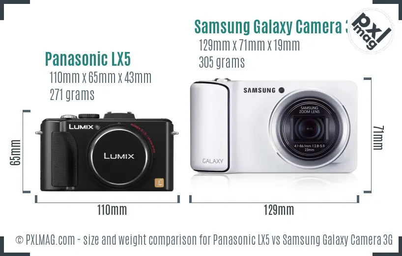 Panasonic LX5 vs Samsung Galaxy Camera 3G size comparison