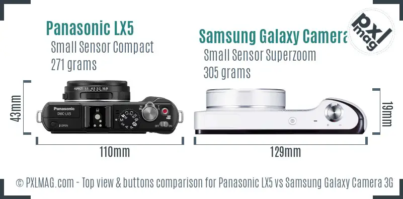 Panasonic LX5 vs Samsung Galaxy Camera 3G top view buttons comparison