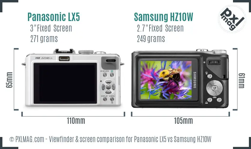 Panasonic LX5 vs Samsung HZ10W Screen and Viewfinder comparison