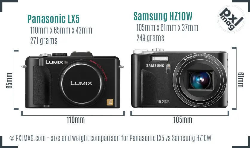 Panasonic LX5 vs Samsung HZ10W size comparison