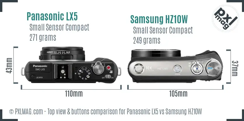 Panasonic LX5 vs Samsung HZ10W top view buttons comparison