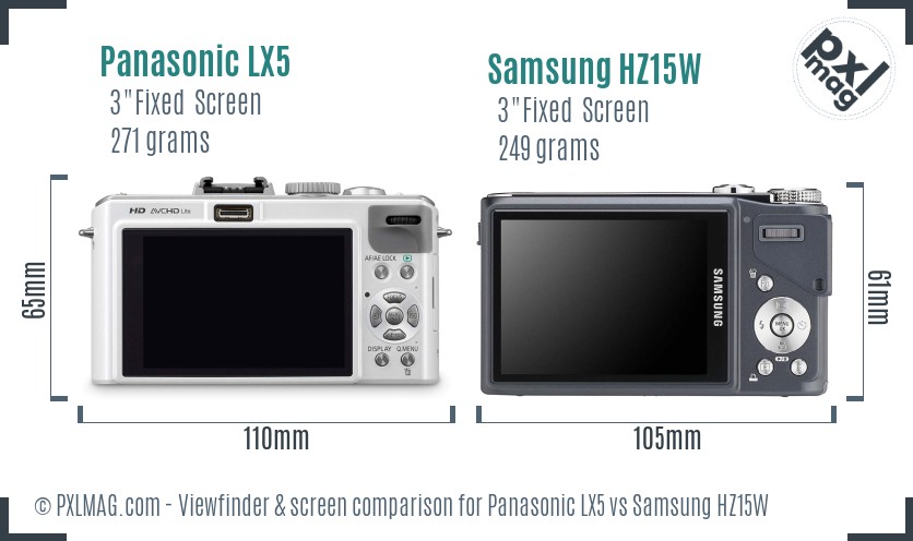Panasonic LX5 vs Samsung HZ15W Screen and Viewfinder comparison