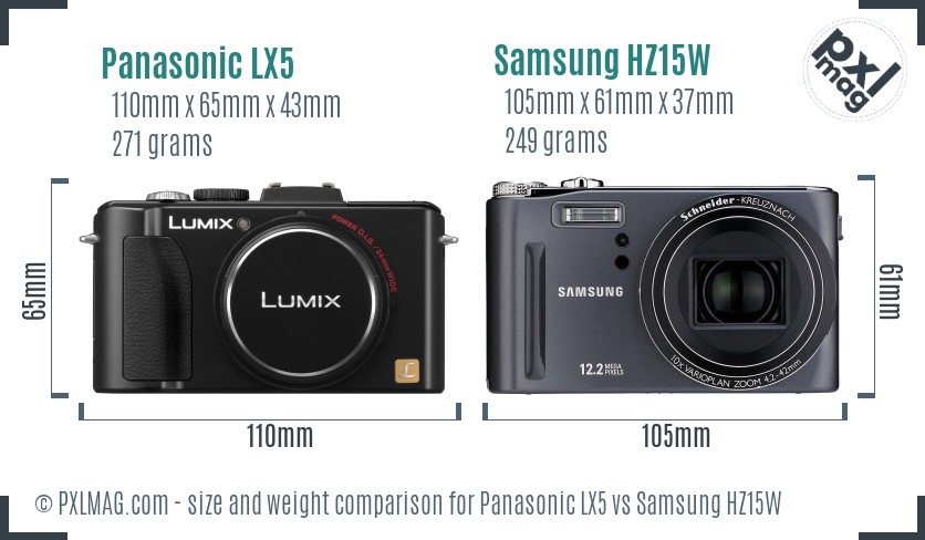 Panasonic LX5 vs Samsung HZ15W size comparison