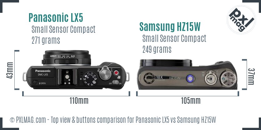 Panasonic LX5 vs Samsung HZ15W top view buttons comparison