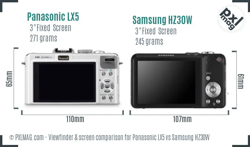 Panasonic LX5 vs Samsung HZ30W Screen and Viewfinder comparison Panasonic LX5 vs Samsung HZ30W Screen and Viewfinder comparison