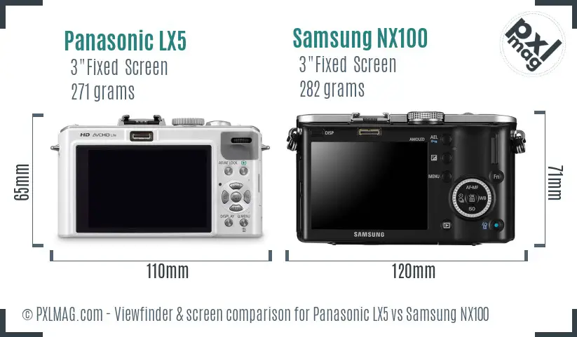Panasonic LX5 vs Samsung NX100 Screen and Viewfinder comparison