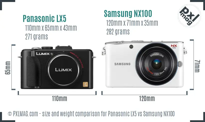 Panasonic LX5 vs Samsung NX100 size comparison