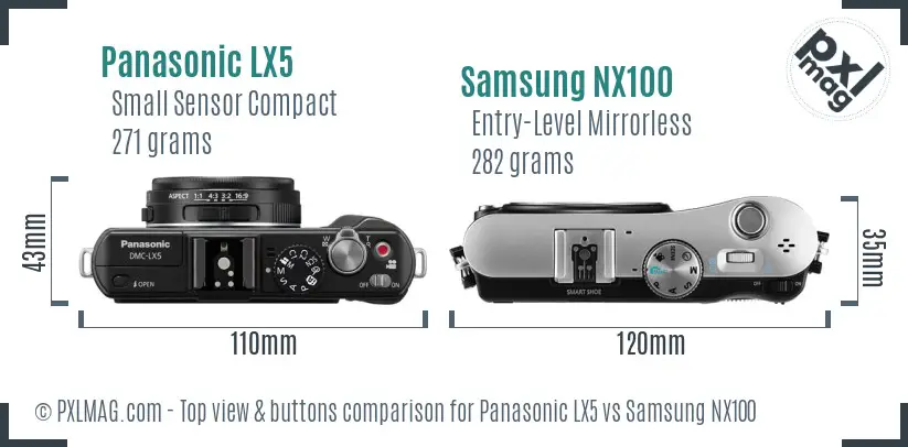 Panasonic LX5 vs Samsung NX100 top view buttons comparison