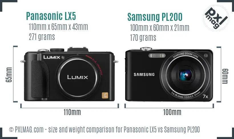 Panasonic LX5 vs Samsung PL200 size comparison Panasonic LX5 vs Samsung PL200 size comparison