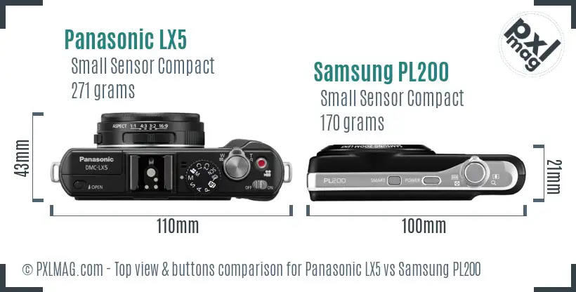 Panasonic LX5 vs Samsung PL200 top view buttons comparison Panasonic LX5 vs Samsung PL200 top view buttons comparison