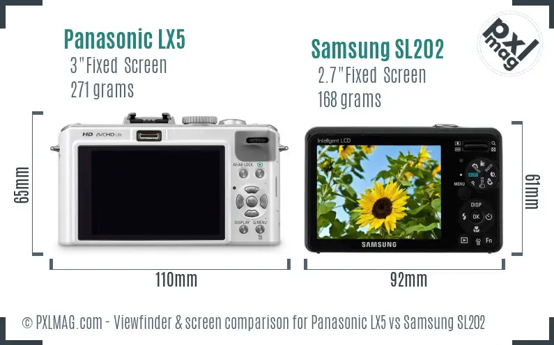 Panasonic LX5 vs Samsung SL202 Screen and Viewfinder comparison