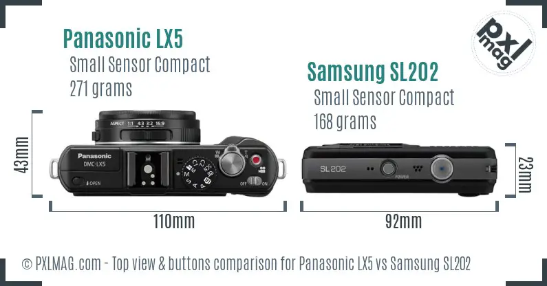 Panasonic LX5 vs Samsung SL202 top view buttons comparison