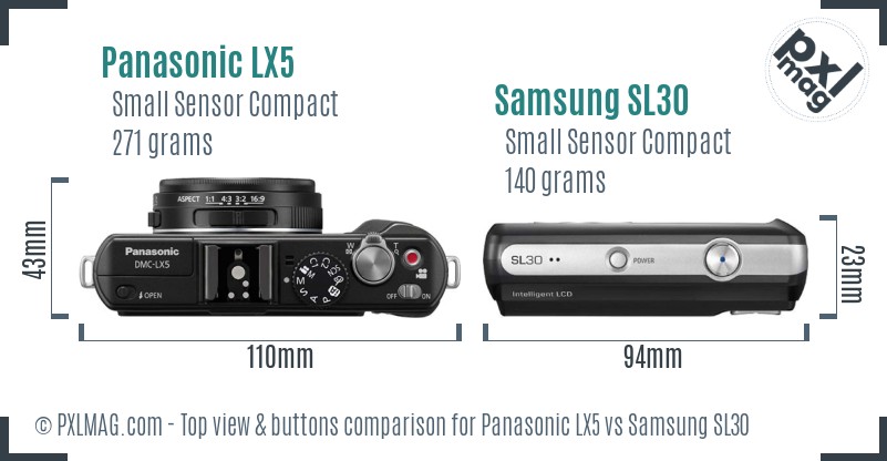 Panasonic LX5 vs Samsung SL30 top view buttons comparison