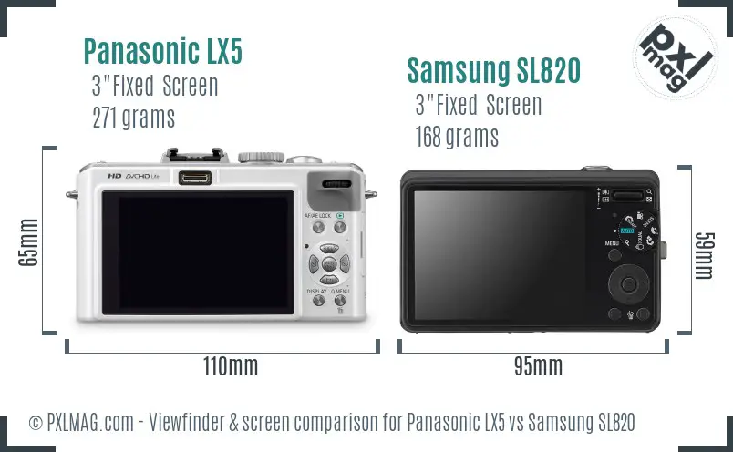 Panasonic LX5 vs Samsung SL820 Screen and Viewfinder comparison