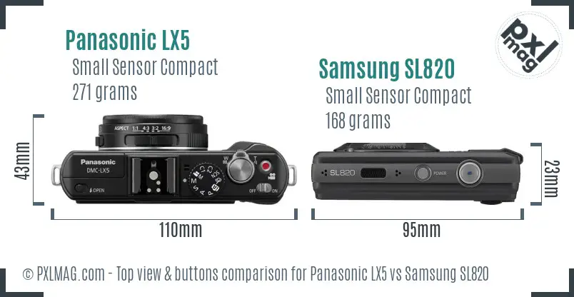 Panasonic LX5 vs Samsung SL820 top view buttons comparison