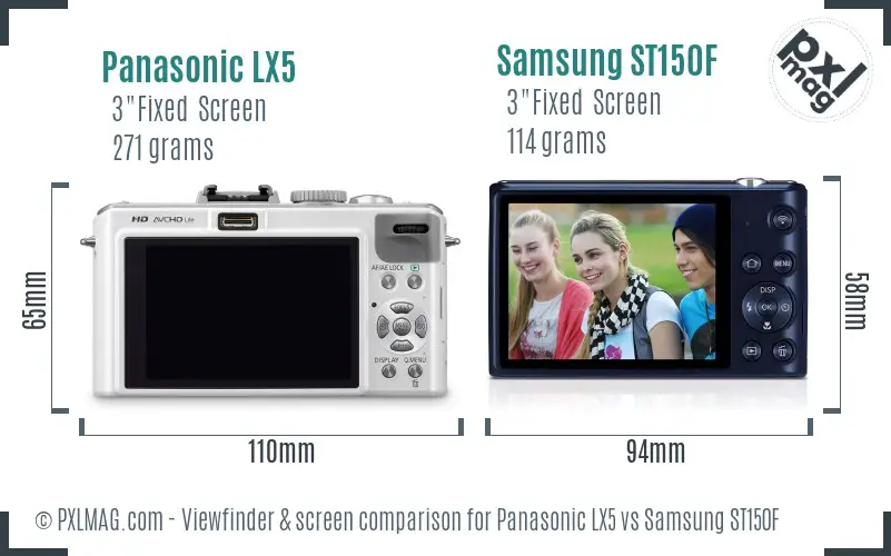 Panasonic LX5 vs Samsung ST150F Screen and Viewfinder comparison