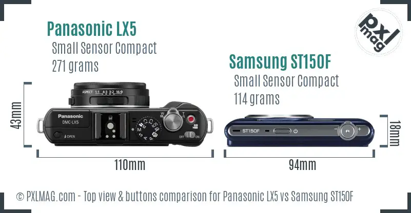 Panasonic LX5 vs Samsung ST150F top view buttons comparison