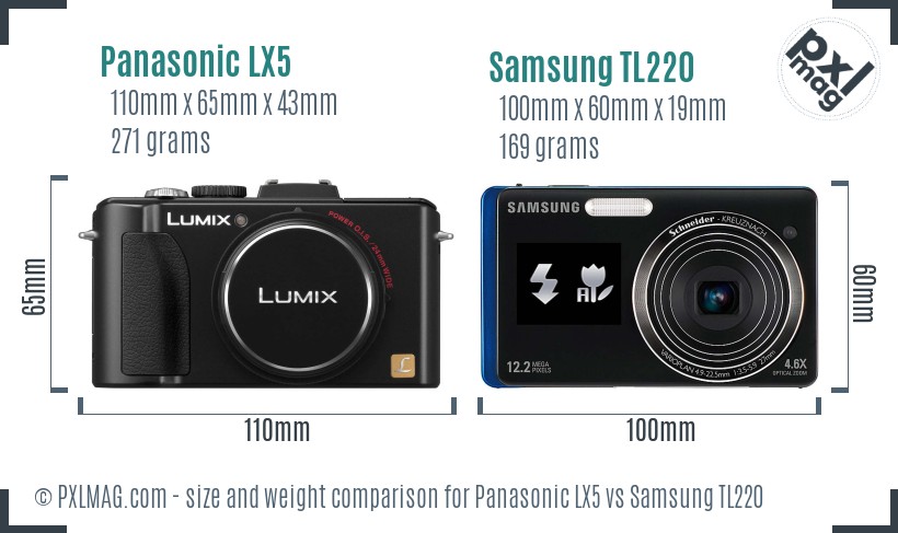 Panasonic LX5 vs Samsung TL220 size comparison
