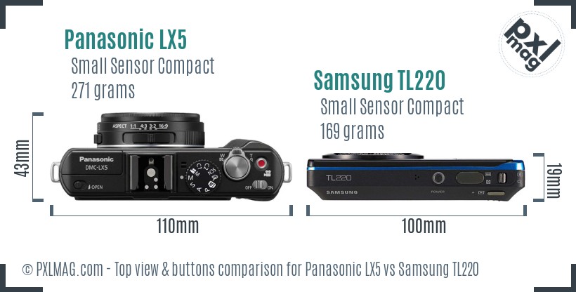 Panasonic LX5 vs Samsung TL220 top view buttons comparison
